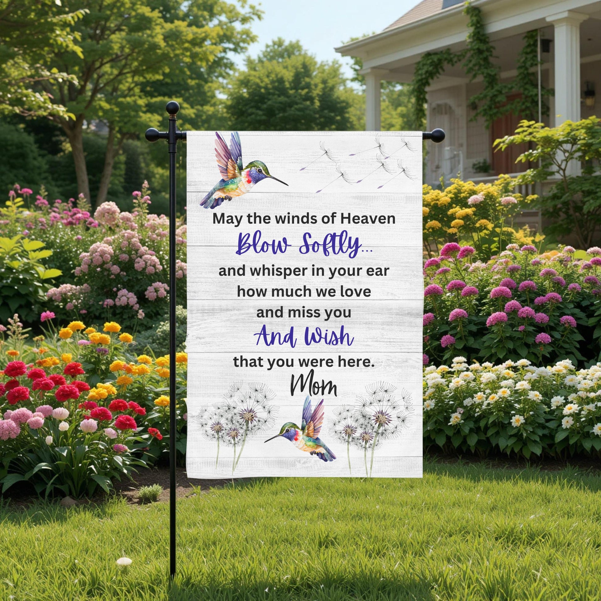 Personalized Garden Flag – Hummingbird Memorial Double Sided 12x18 UV Protected - full product view