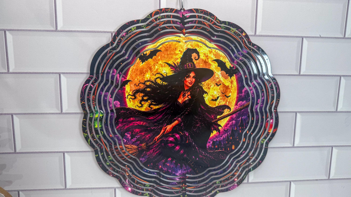 Witch Wind Spinner | Halloween Porch Decor - 10 Inch Swivel Display, Indoor Outdoor Accent