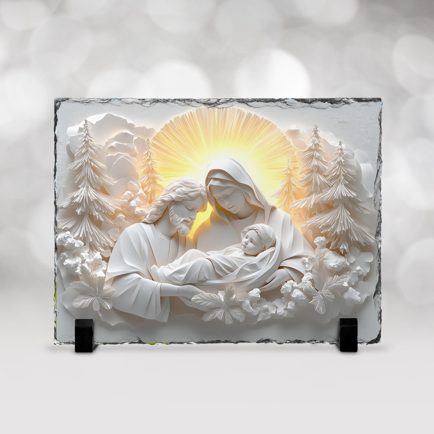 Fractured Edges Slate Plaque - 3D Nativity Scene with Mary Joseph  Baby Jesus