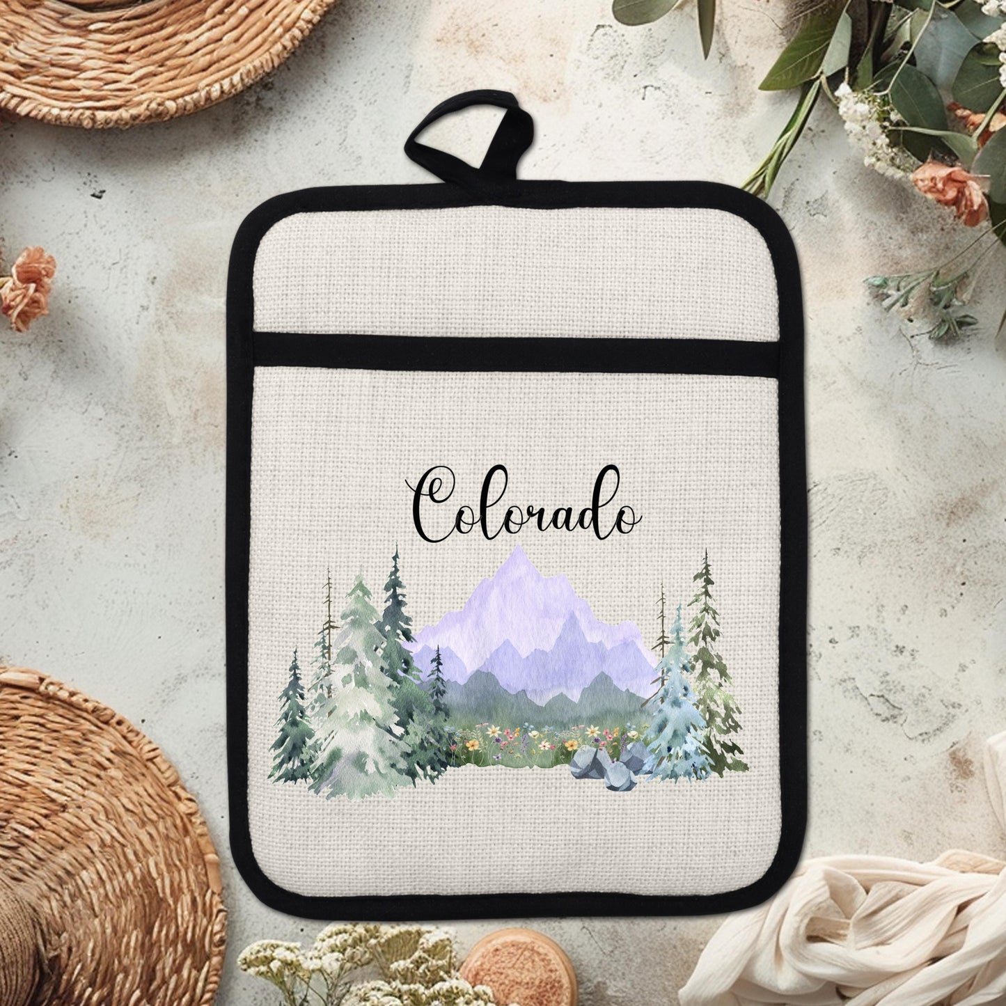 Purple Oven Mitt - Silicone Pot Holder With Heat Resistant Pocket & Hanging Loop