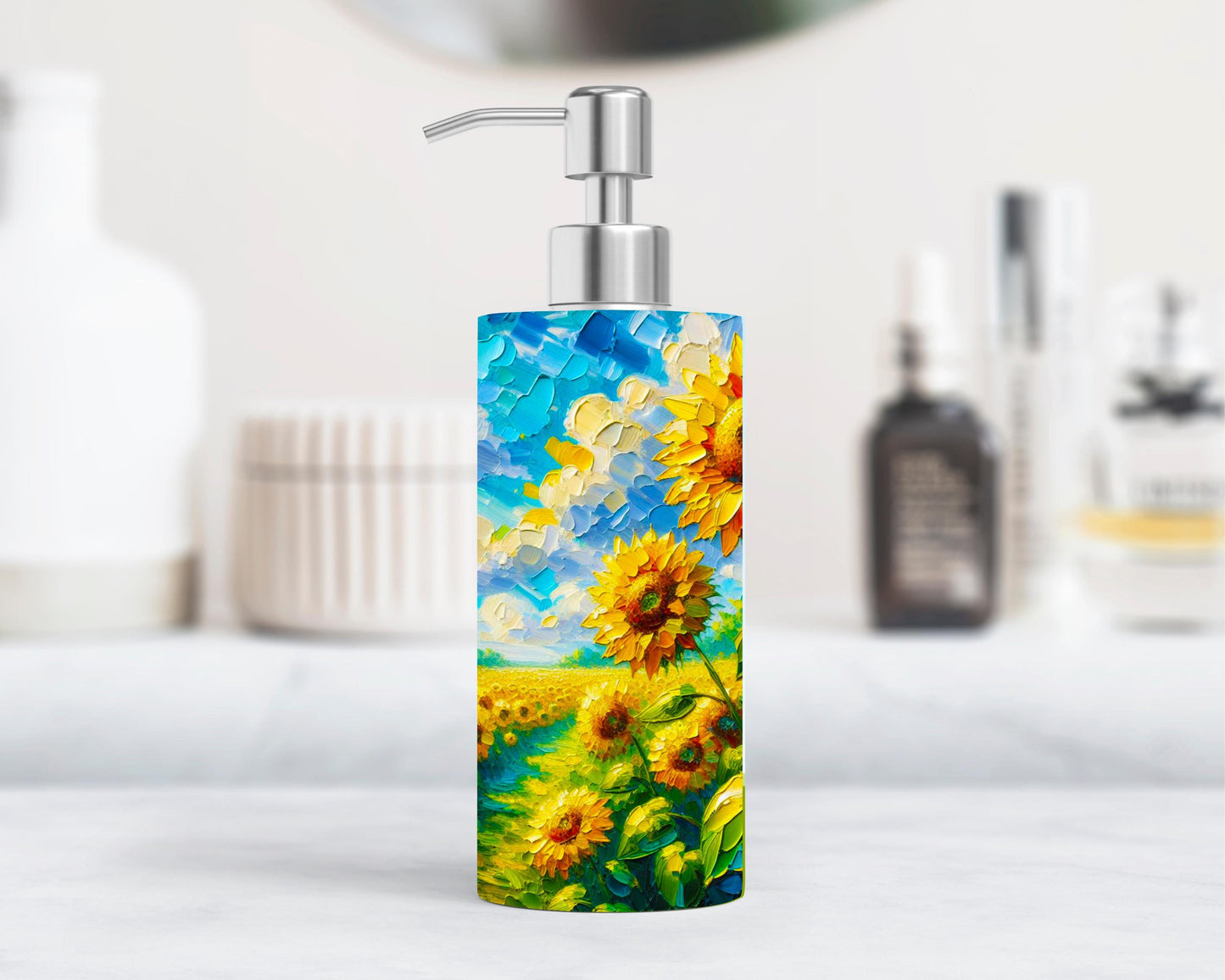 Stainless Steel Soap Pump Dispenser for 18oz Sunflower Lotion - Stylish Bathroom  Kitchen Decor Gift for Teachers Moms and Hostesses