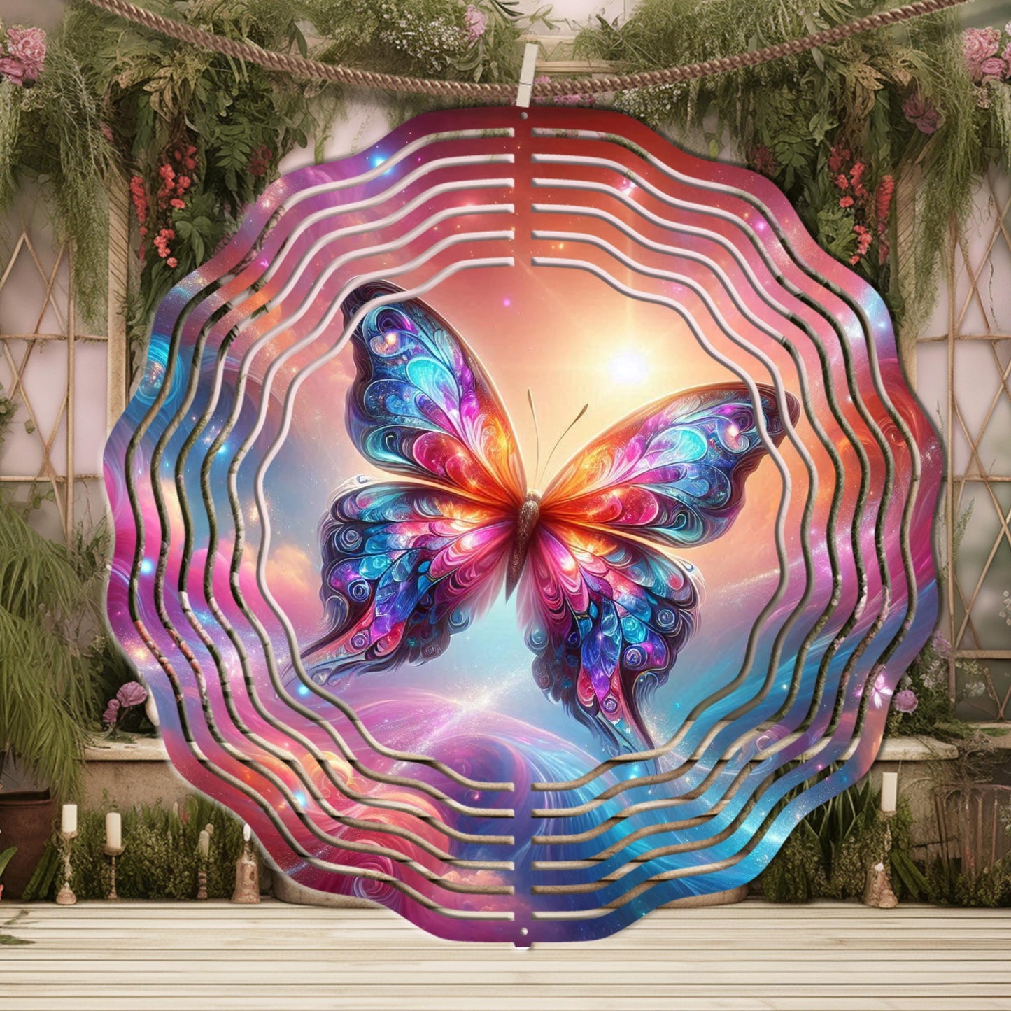 Double-Sided Metal Butterfly Wind Spinner - Whimsical Garden Art Decor