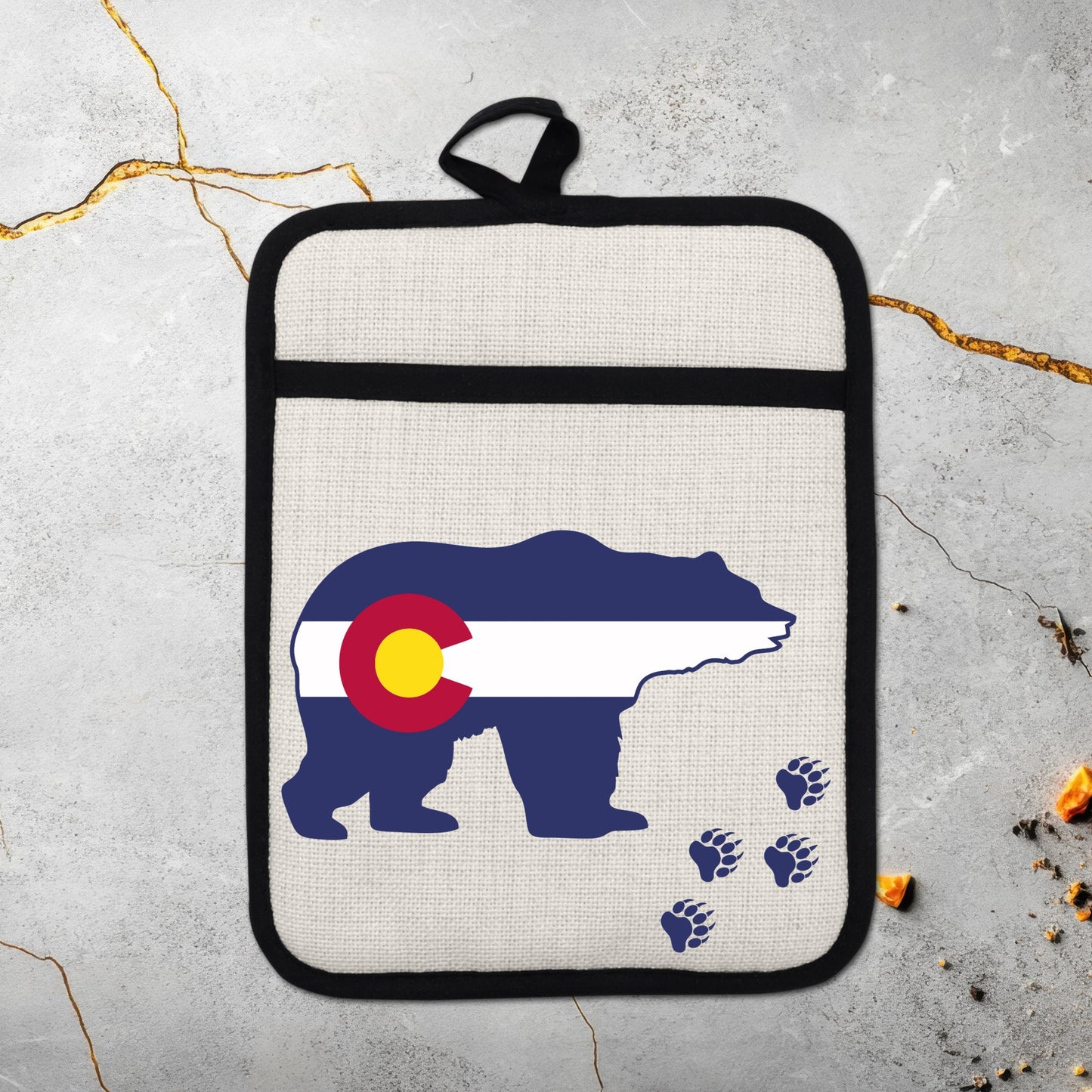 Pot Holder Oven Mitt - Colorado Bear Design | Silicone Pot Holder, Linen Fabric