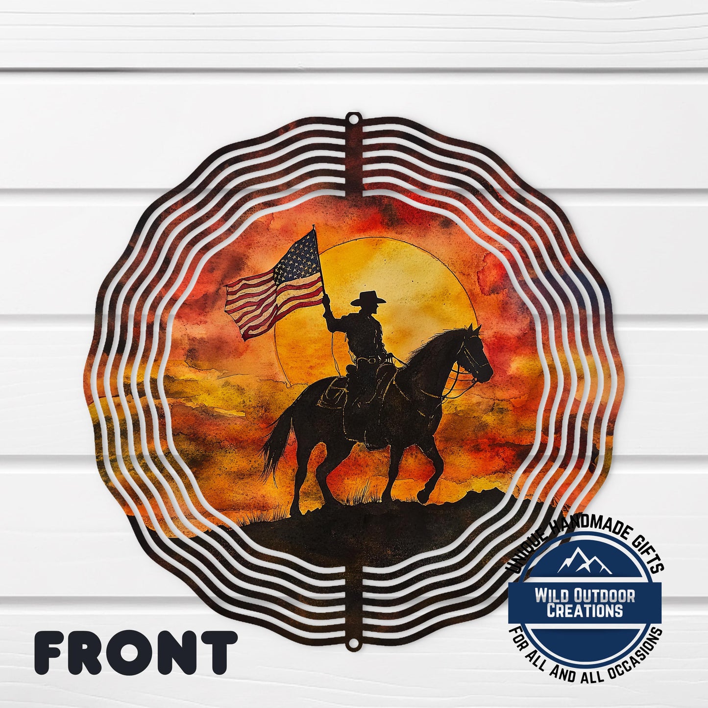 Cowboy Wind Spinner - Aluminum American Flag Spinner | Patriotic Garden Decor