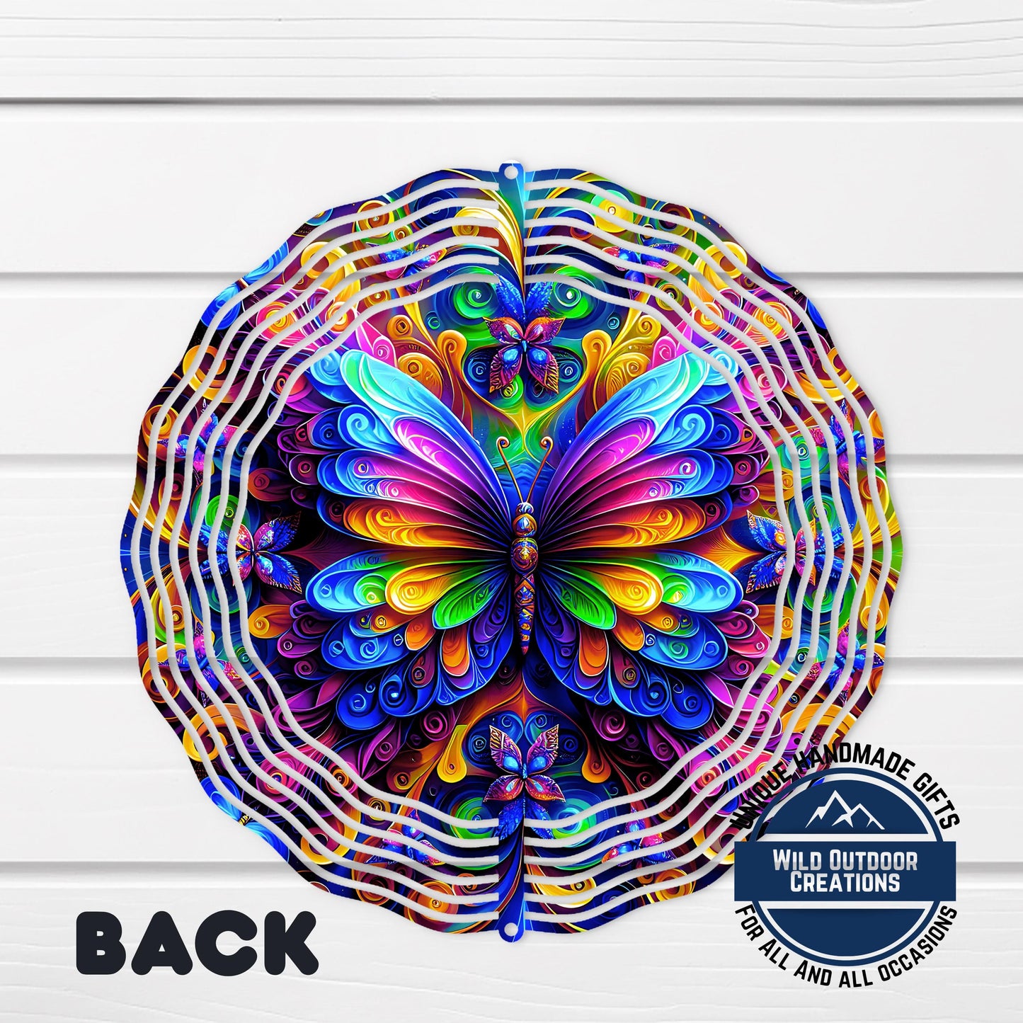 Neon Butterfly Wind Spinner - 10 Inch Rainbow Aluminum Garden Art with 360 Swivel Hook