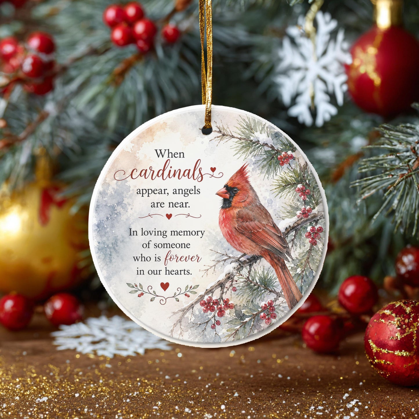Cardinal Memorial Ornament, Ceramic, Angels Are Near Verse, Keepsake