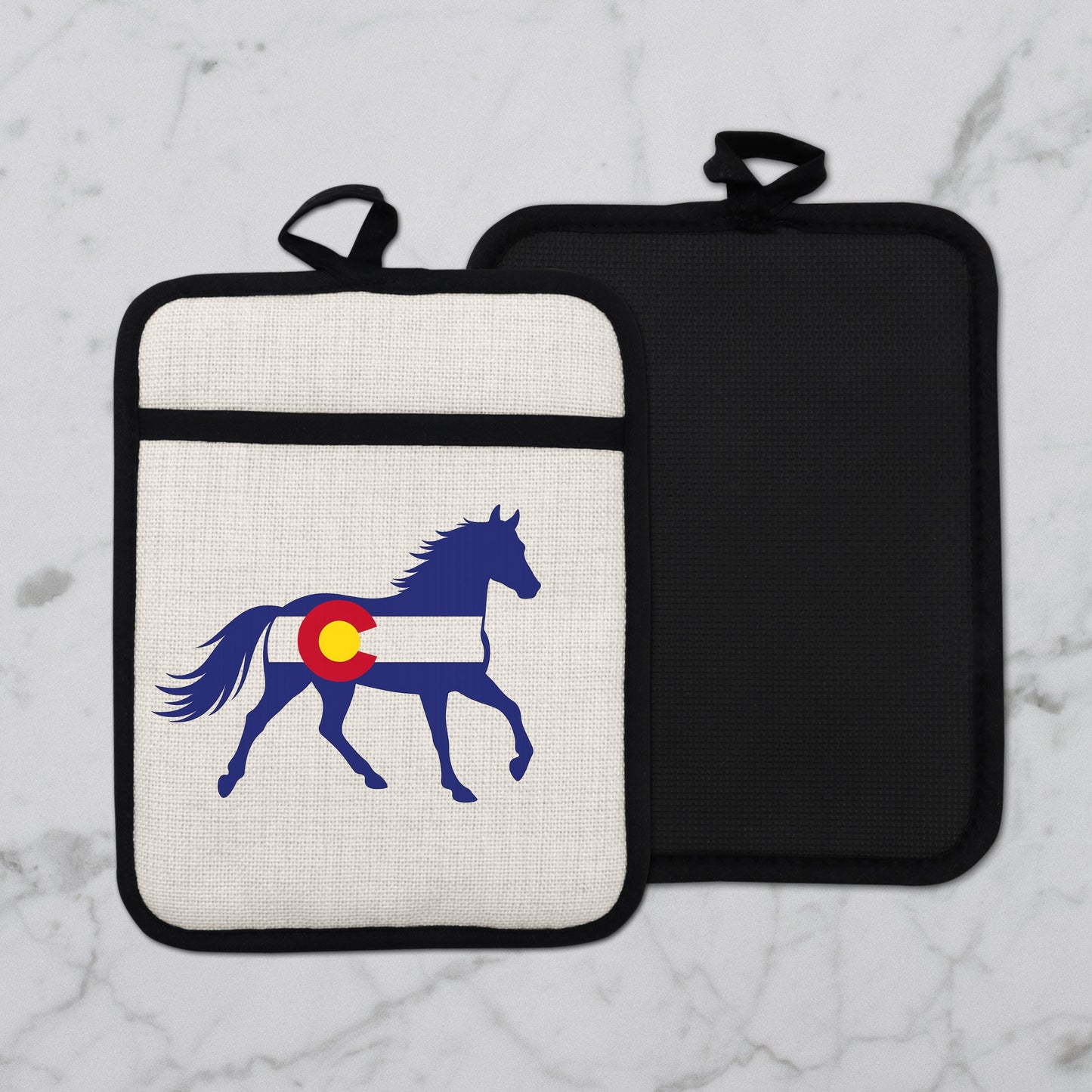 Horse Oven Mitt - Colorado Pot Holder With Silicone Back & Linen Front, Heat Resistant