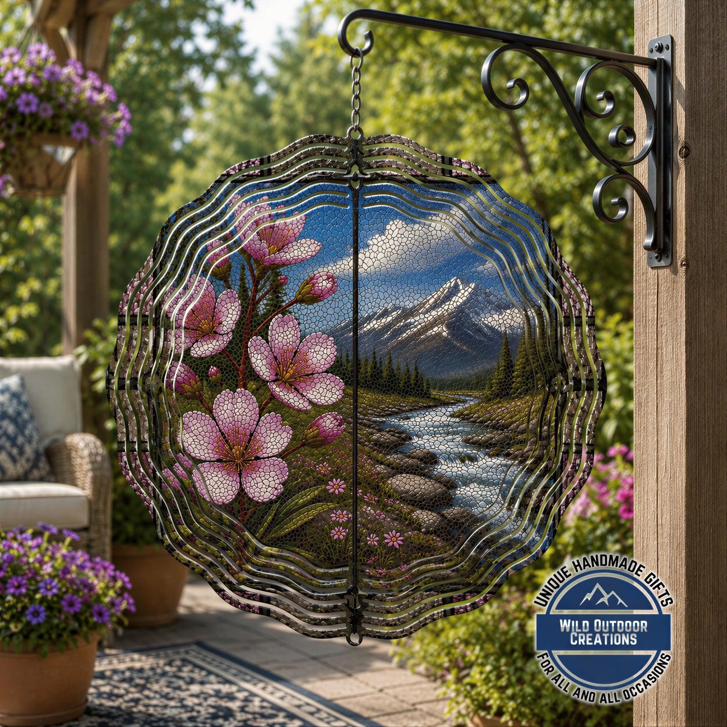 Montana State Flower Bitterroot Wind Spinner Stained Glass Mountain River Decor 10 Inch