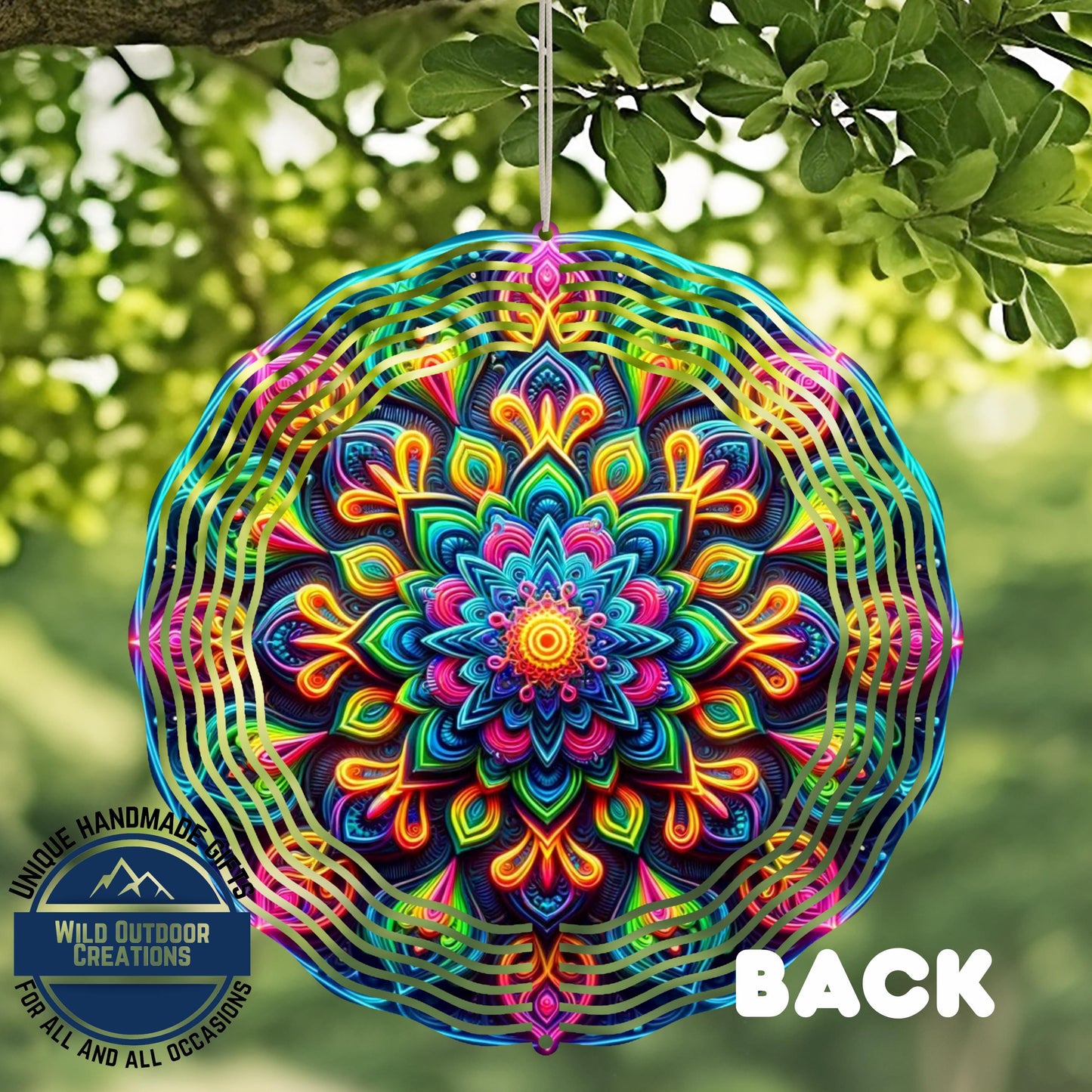 Neon Mandala Wind Spinner - 10 Inch Aluminum Outdoor Wind Spinner with Vibrant Neon Colors