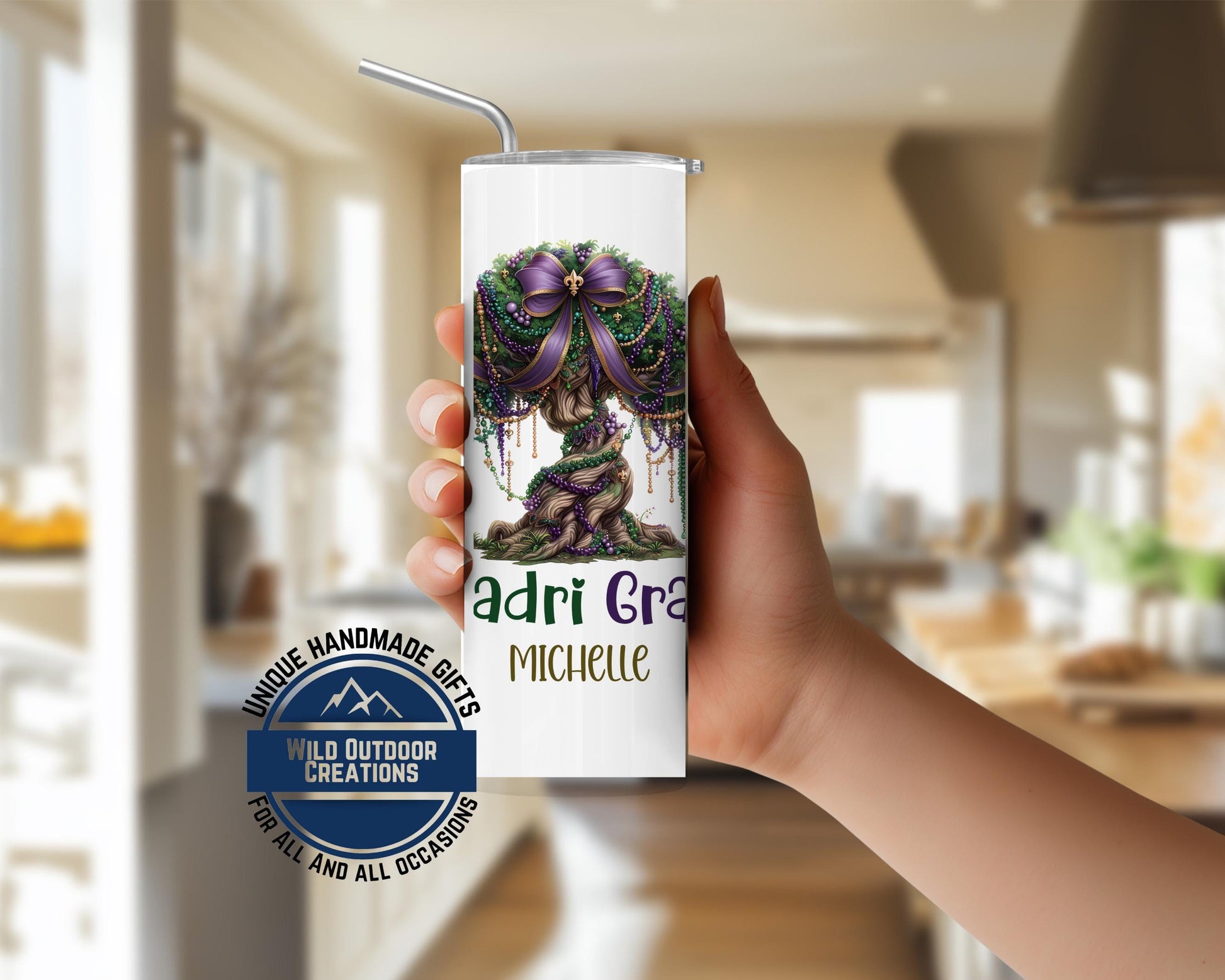 Mardi Gras Skinny Tumbler - Custom Name Glow In Dark Cup | Vacuum Insulated 20oz & 30oz