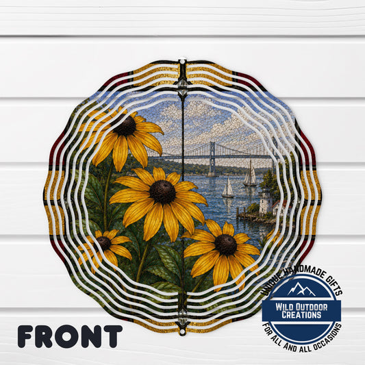 Black Eyed Susan Wind Spinner Maryland State Flower Stained Glass Garden Aluminum Decor