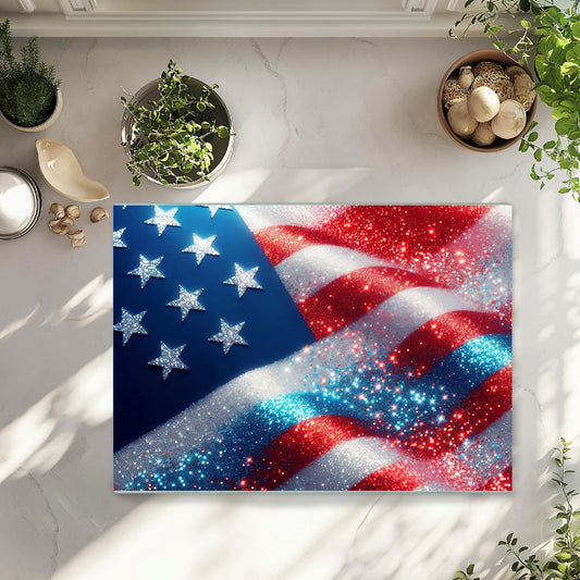 Patriotic Faux Glitter Cutting Board, Large Kitchen Glass Board, Hostess Housewarming Gift, Functional Art, Countertop Decor, Culinary Decor