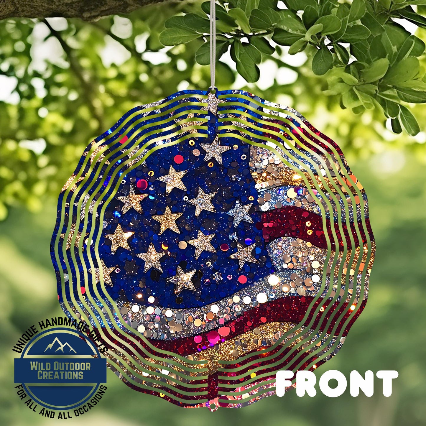 American Flag Wind Spinner - Aluminum Outdoor Decor | Patriotic Garden Sparkle