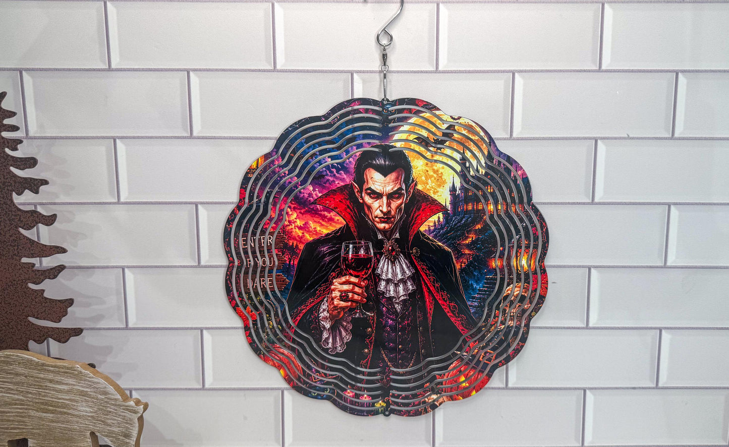Halloween Wind Spinner, Dracula 10 Inch, 360 Swivel Porch Decor