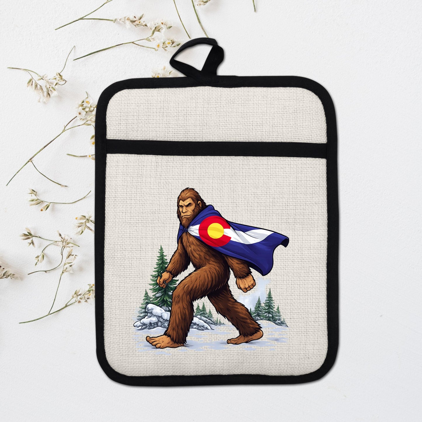 Sasquatch Pot Holder | Colorado Kitchen Decor - Bigfoot Oven Mitt & Heat Resistant Trivet - additional angle