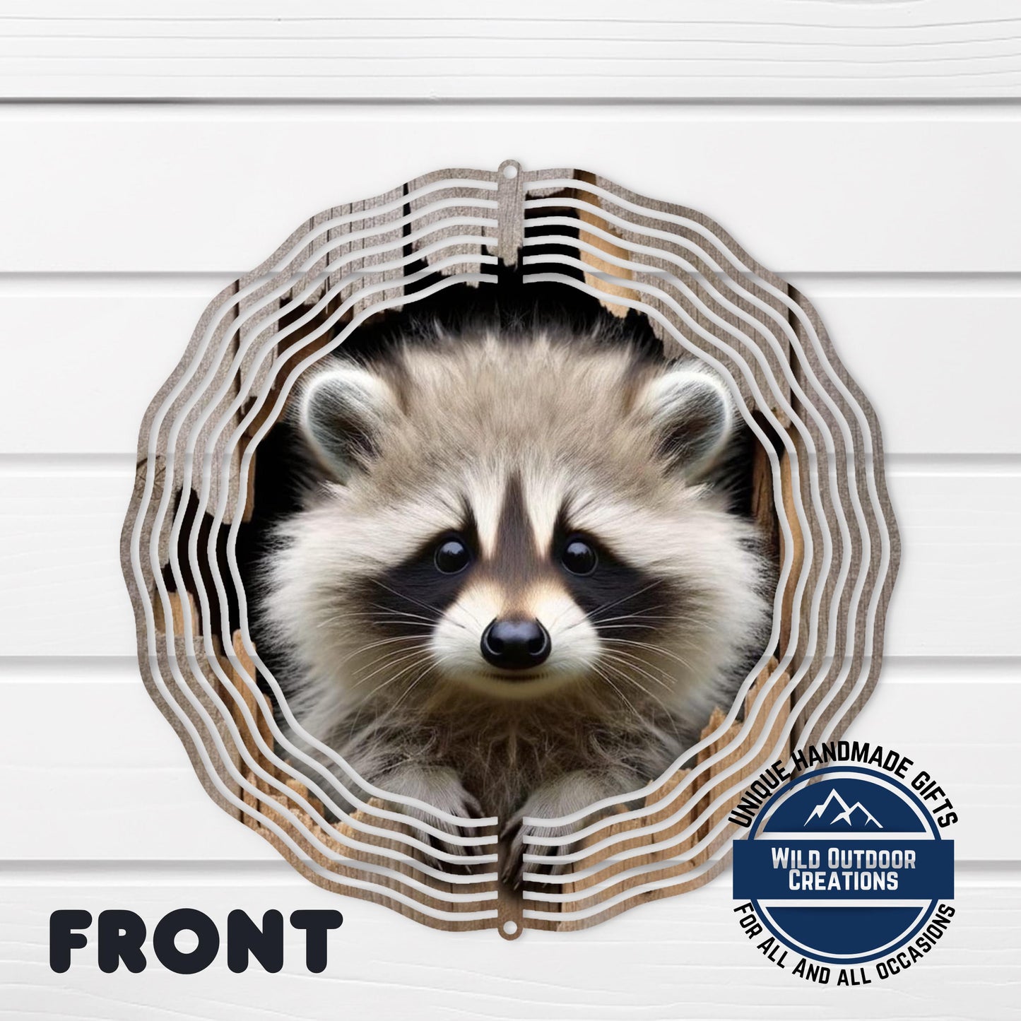 Raccoon Wind Spinner - Double Sided Aluminum Garden Decor, 10 Inch Outdoor