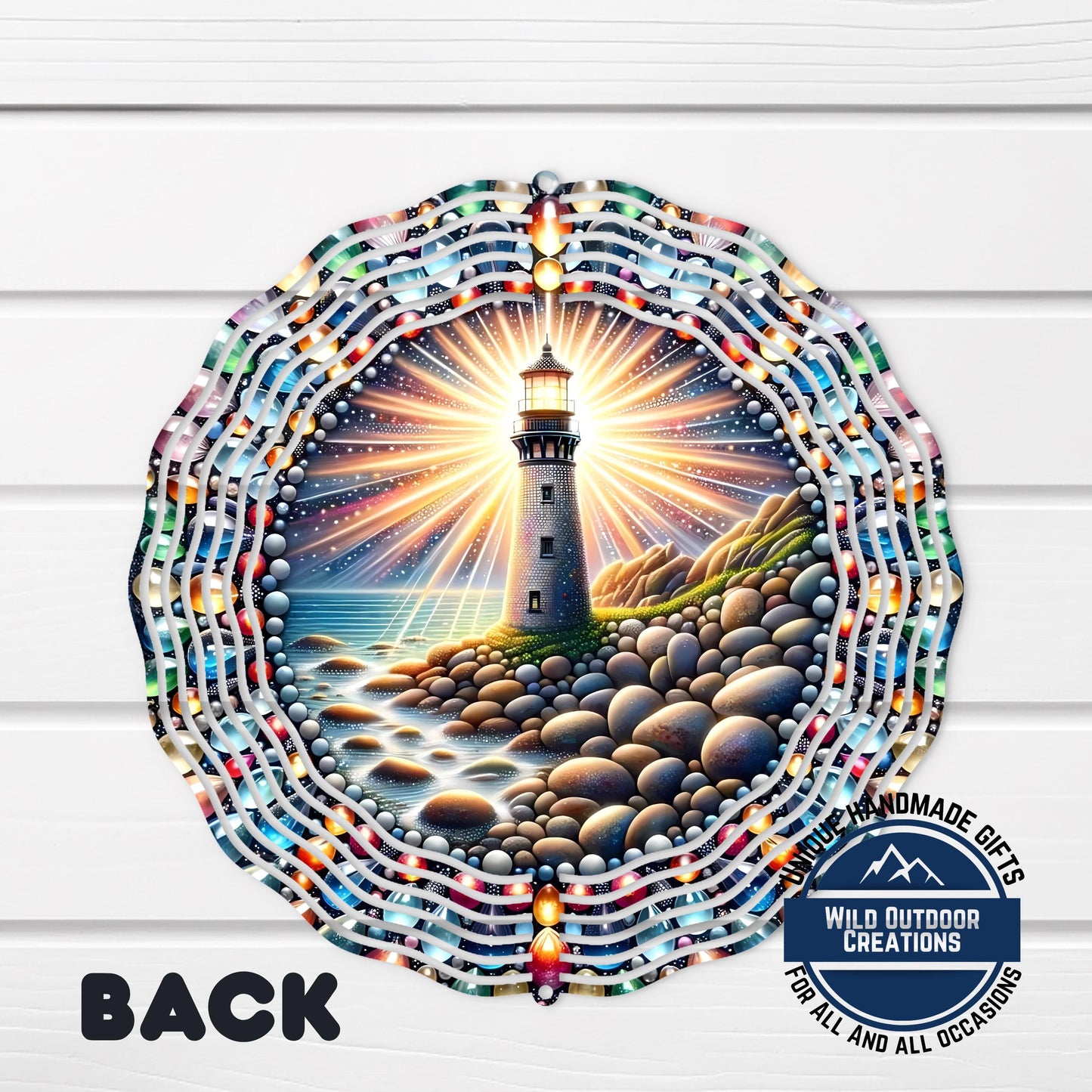 Lighthouse Wind Spinner - Coastal Garden Decor, Aluminum Outdoor Spinner Gift