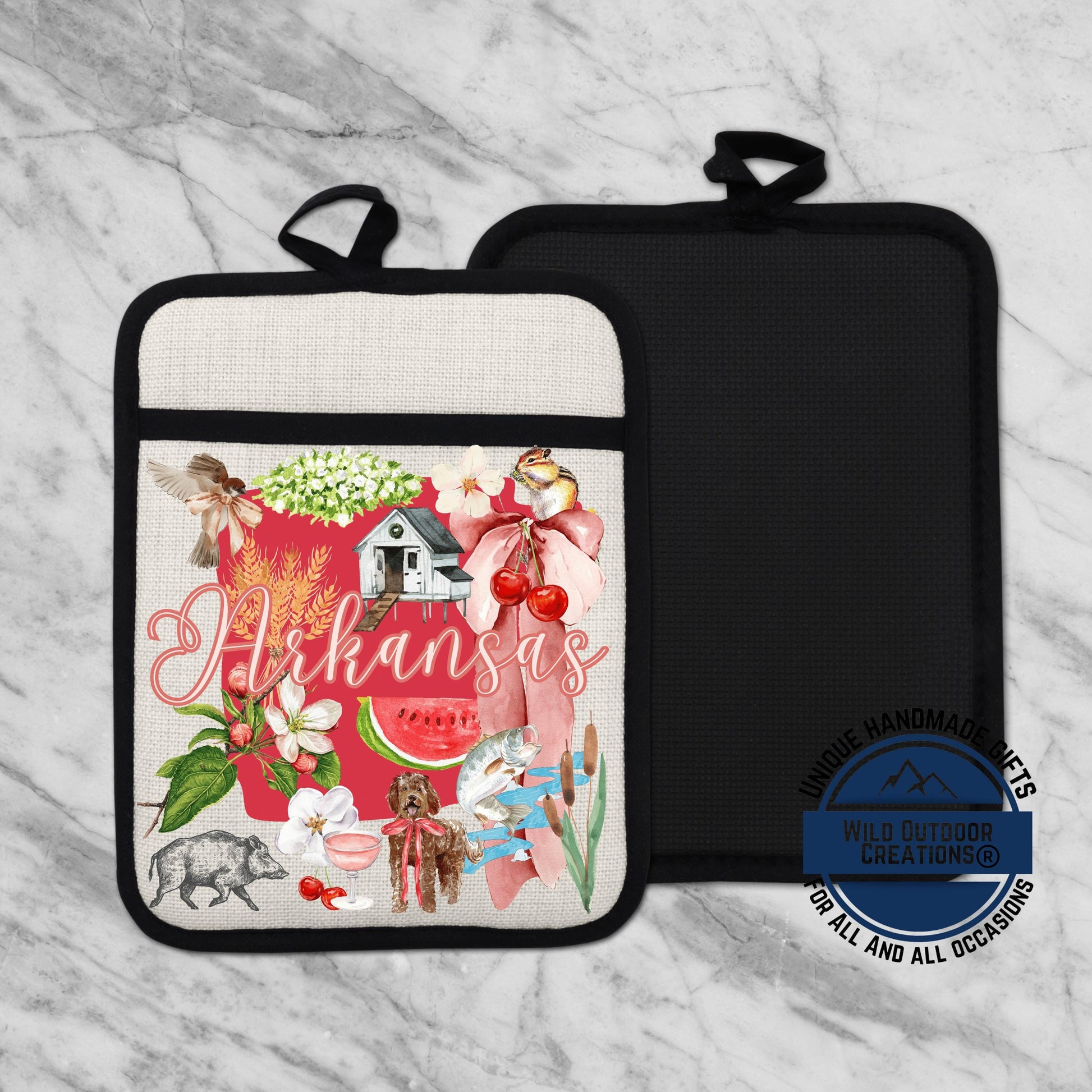 Arkansas Pot Holder | Non Slip Potholder Heat Resistant Kitchen Accessory With Sublimation Printed Linen - detail view