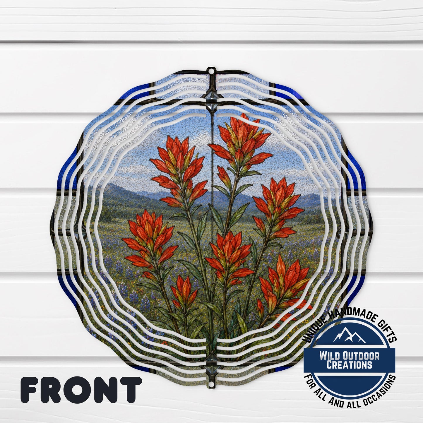 Indian Paintbrush Wind Spinner Wyoming State Flower Stained Glass Garden Aluminum Decor