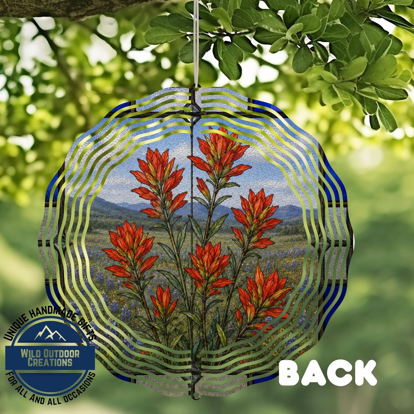 Indian Paintbrush Wind Spinner Wyoming State Flower Stained Glass Garden Aluminum Decor