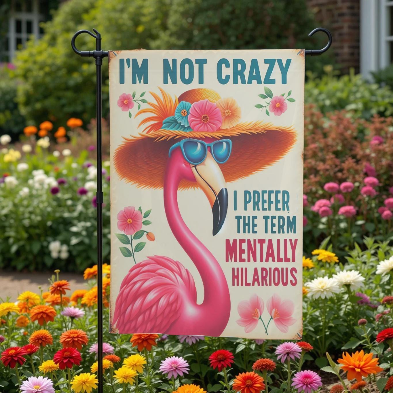 Funny Flamingo Flag – Sassy Garden Decor With Mentally Hilarious Pink Flamingo Design - additional product photo 10