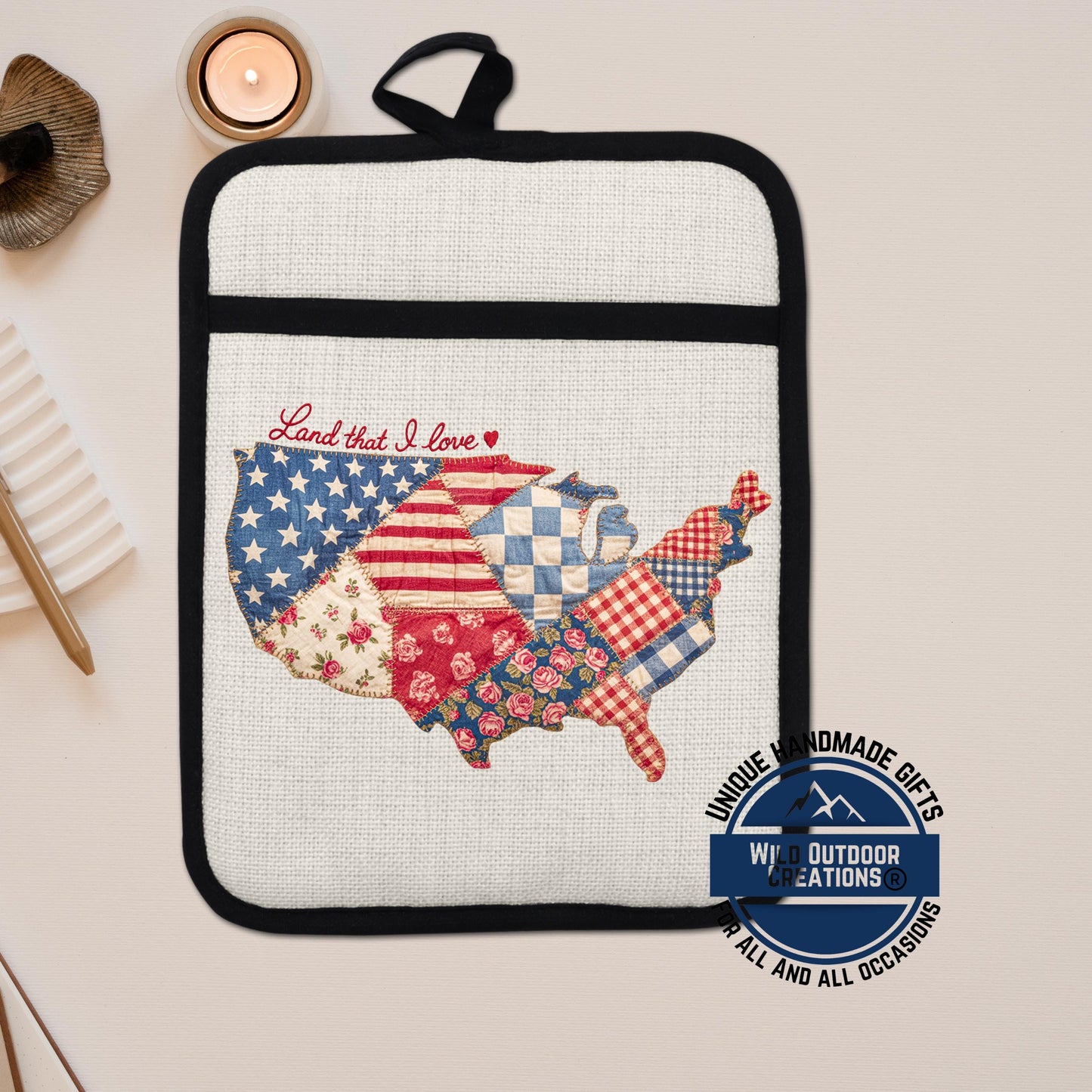 Patriotic Pot Holder – USA Kitchen Decor Non Slip Potholder With Pocket, Heat Resistant - detail view