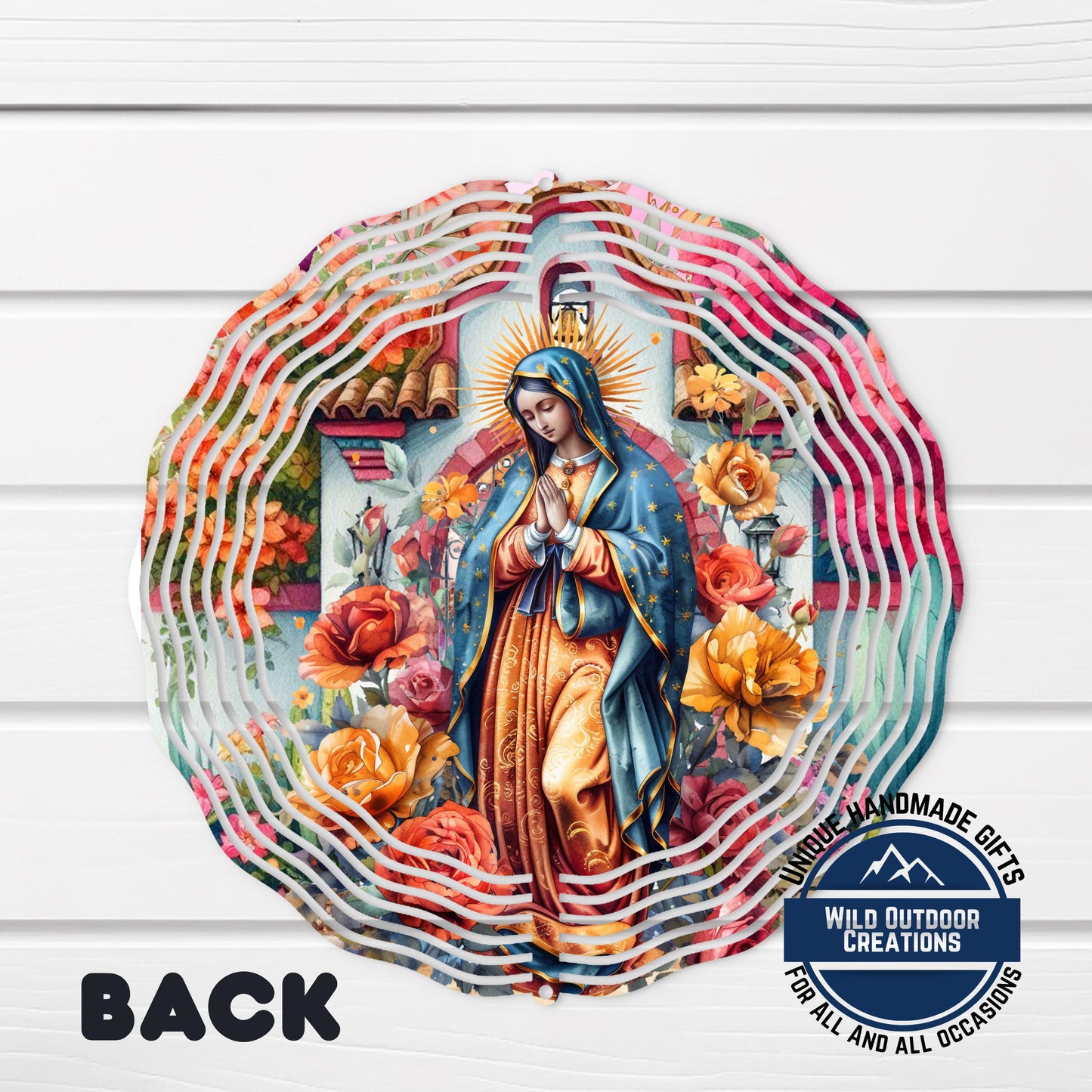 Virgin of Guadalupe Wind Spinner - Aluminum Outdoor Spinner | Handmade Religious Garden Decor
