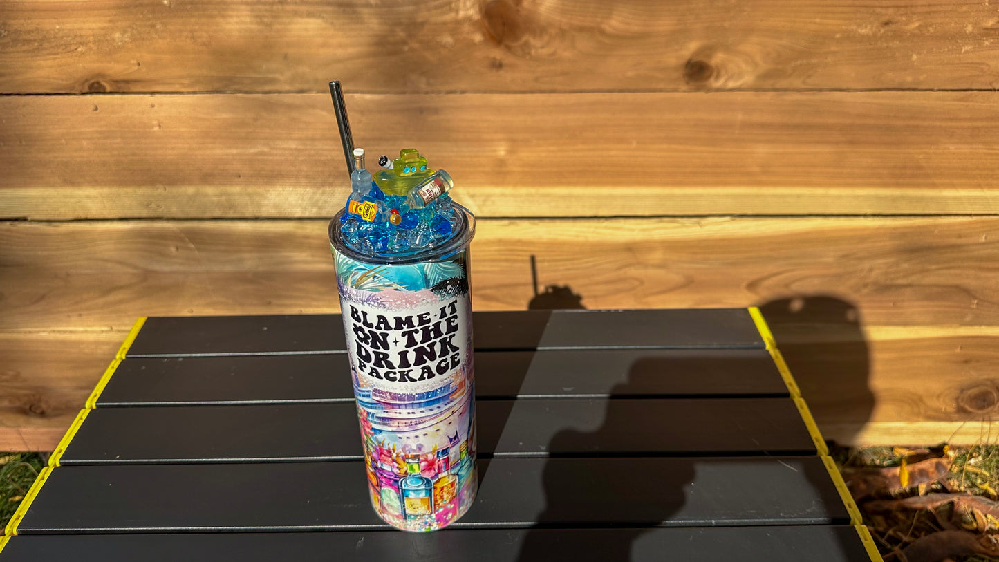 Blame it on the drink package 3d Tumbler, Cruise Tumbler with Straw, Girls Trip Cup, Gift for her, Bachelorette Party Favor, Cup Topper