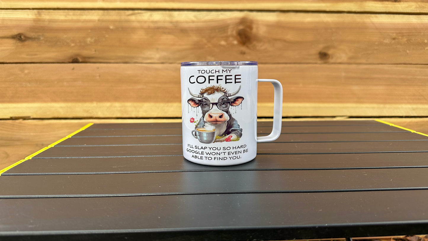 Funny Cow Mug, Unique Coffee Mug, Sarcastic Mug, Stainless Steel Travel Mug, Gift for Co-Worker, Secret Santa Gift for Women, Cow Lover Gift