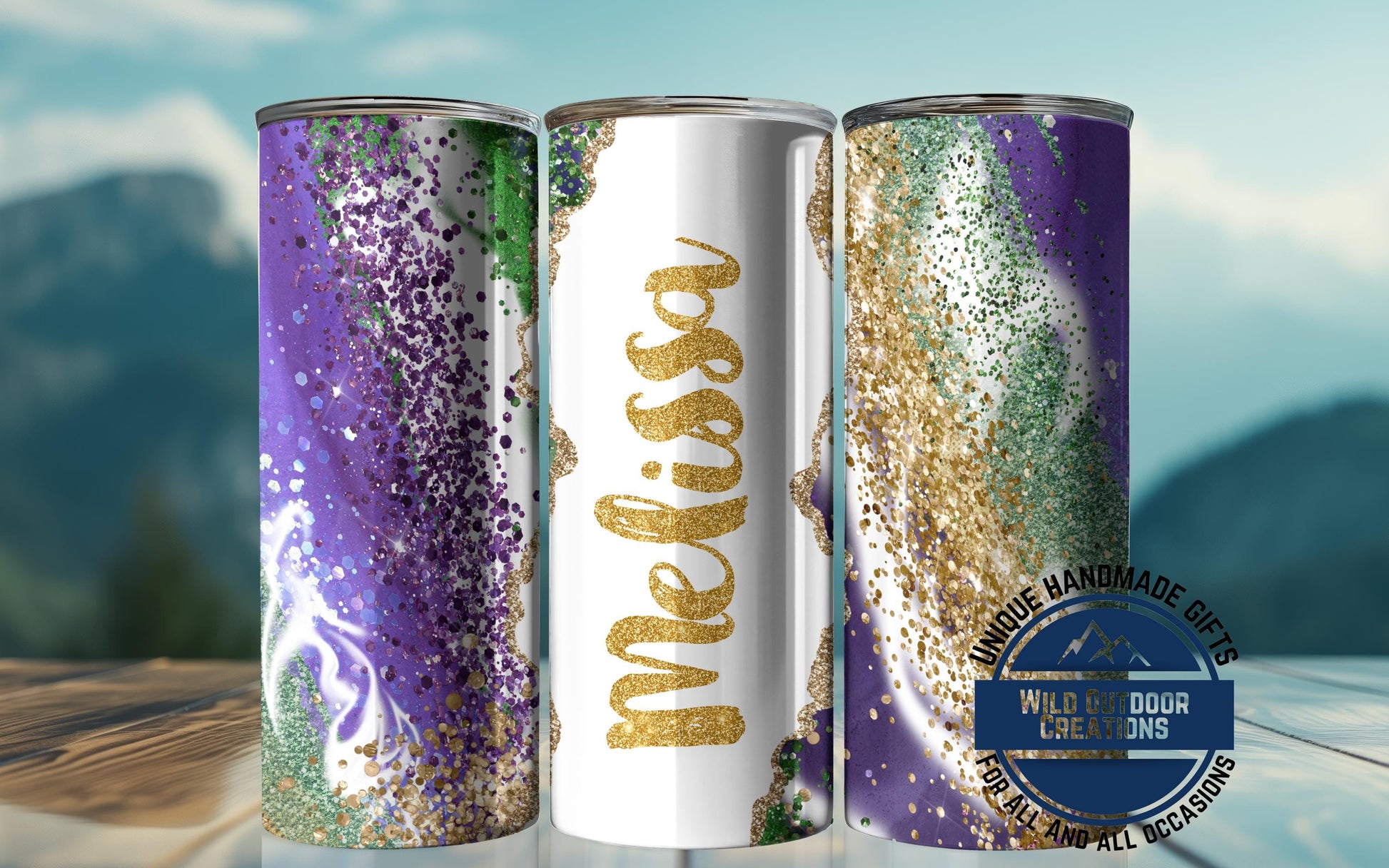 Mardi Gras Tumbler - Custom Skinny Stainless Steel Faux Glitter Cup | 20oz & 30oz Insulated - product dimensions and speci...