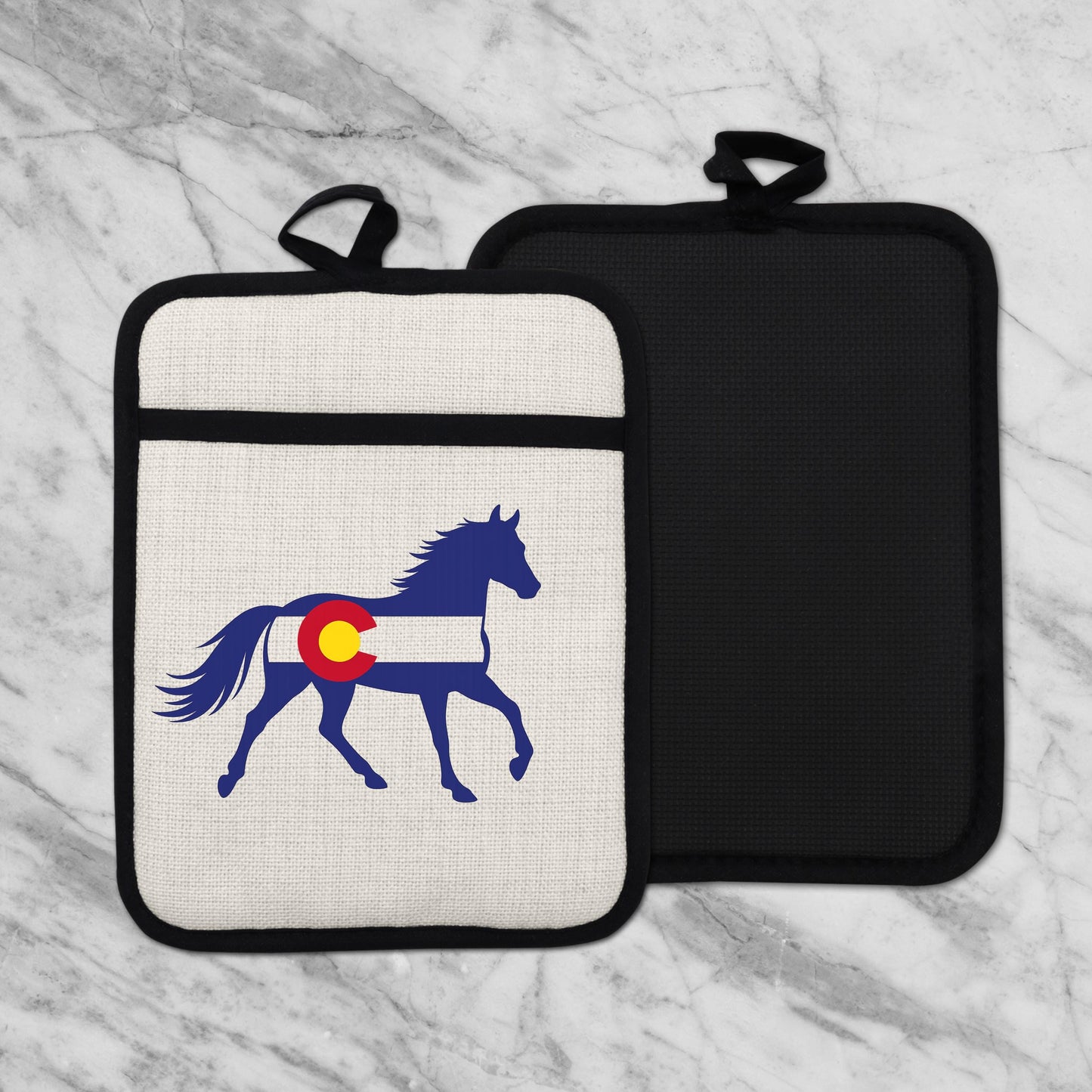 Horse Oven Mitt - Colorado Pot Holder With Silicone Back & Linen Front, Heat Resistant