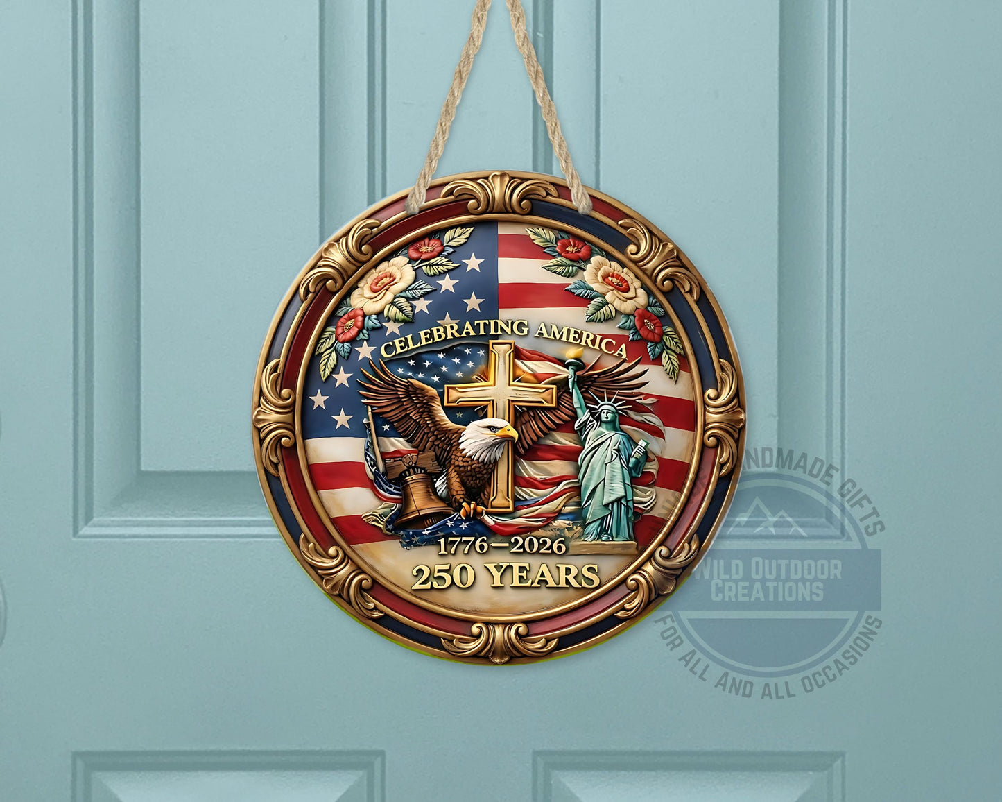 Patriotic Door Hanger - America 250 Decor | Eagle And Flag Aluminum Sign