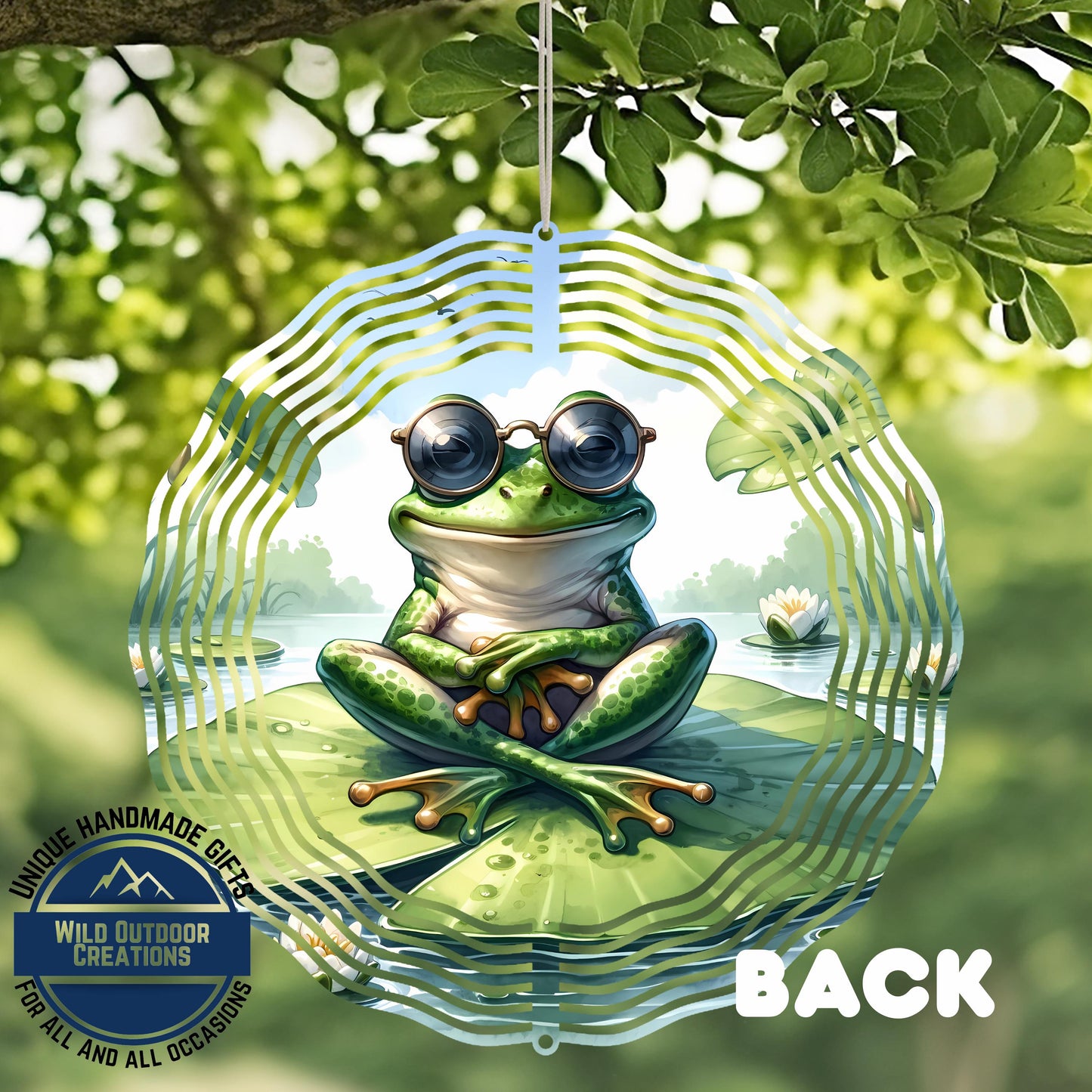 Frog Garden Spinner - 10 Inch Aluminum Wind Spinner with 360 Swivel | Colorful Garden Art - close-up detail of design
