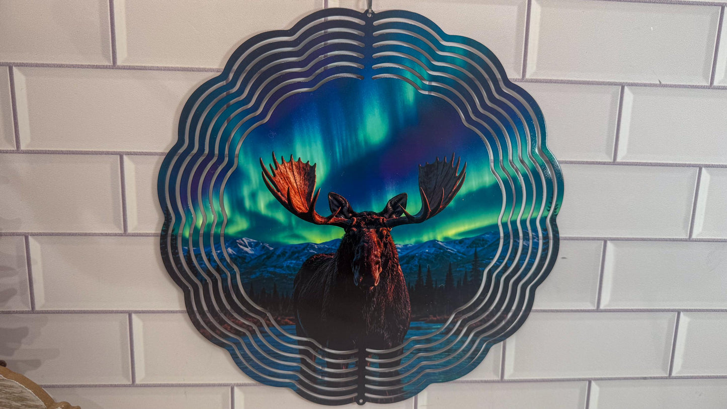Northern Lights Moose | 10 Inch Wind Spinner - Wildlife Garden Decor | Indoor Outdoor Accent