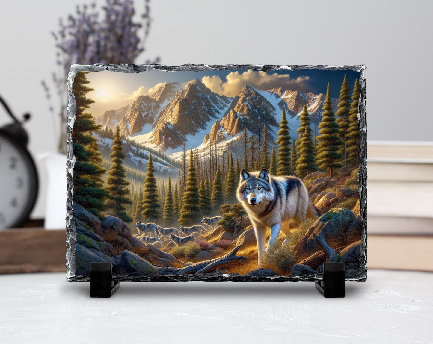 Wolf Stone Plaque - Rustic Slate Artwork | Wildlife Wall Art Gift