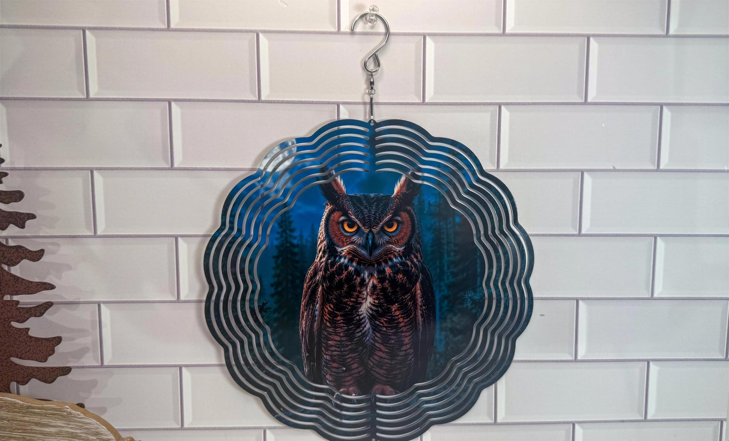 Owl 10 Inch Wind Spinner | 360 Swivel | Indoor Outdoor Décor, Flat Pack, Easy Setup Display