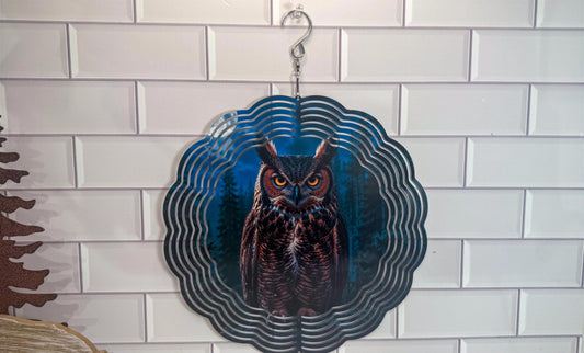Owl 10 Inch Wind Spinner | 360 Swivel | Indoor Outdoor Décor, Flat Pack, Easy Setup Display