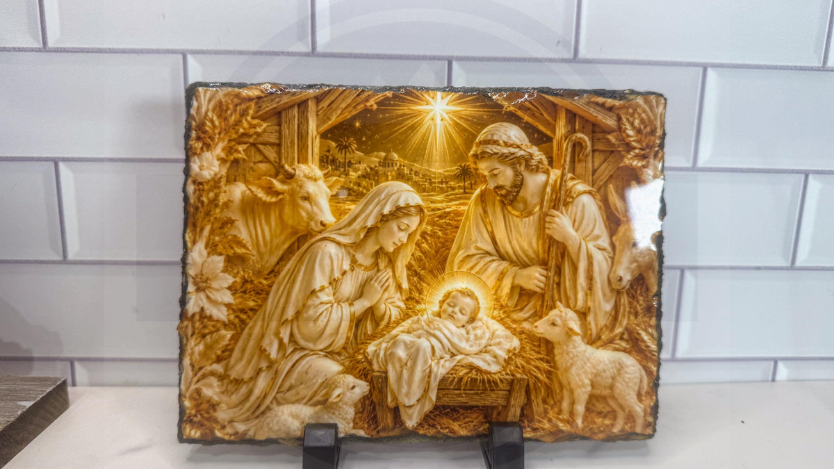 Nativity Scene Slate Plaque, Christmas Religious Wall Art, Rustic Rock Decor Gift