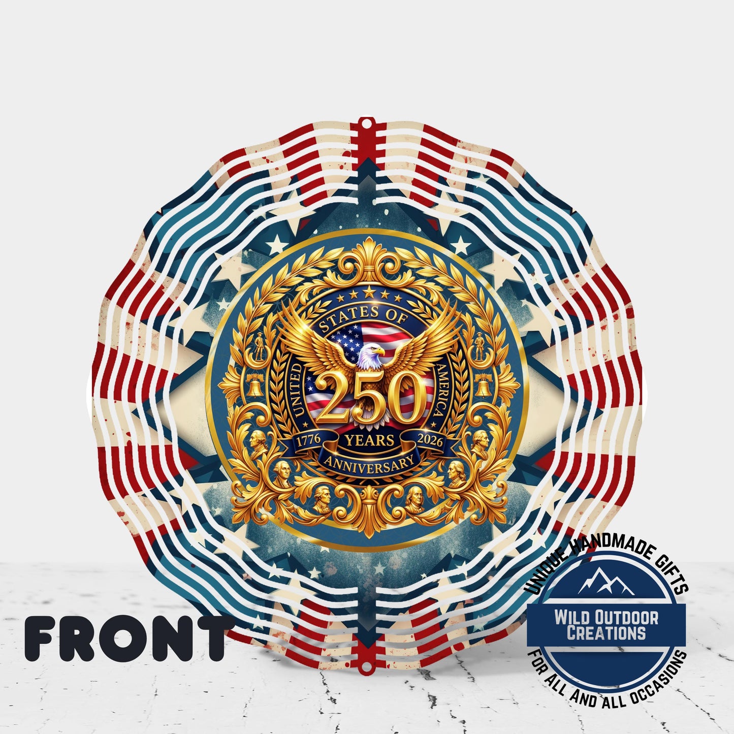 USA 250th Wind Spinner – Double Sided Gold Eagle Wall Art | Patriotic Garden Decor - gift presentation view