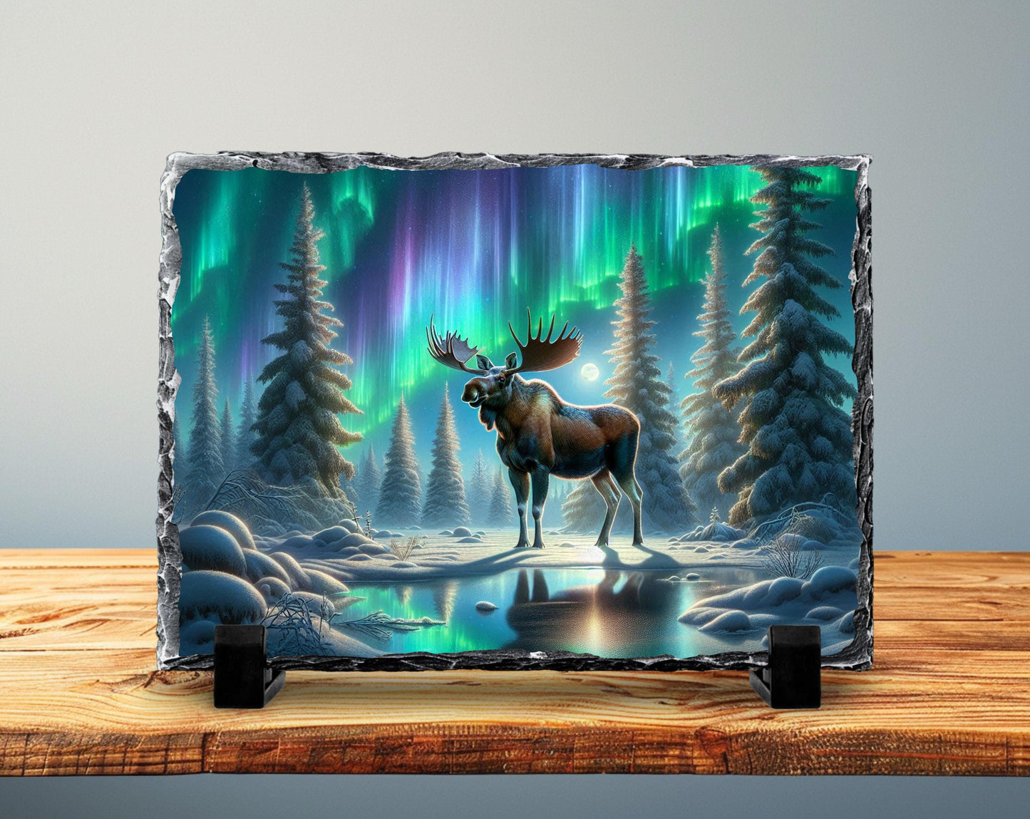 Moose Slate Plaque – Northern Lights Art | Rustic Cabin Decor, Wildlife Wall Art