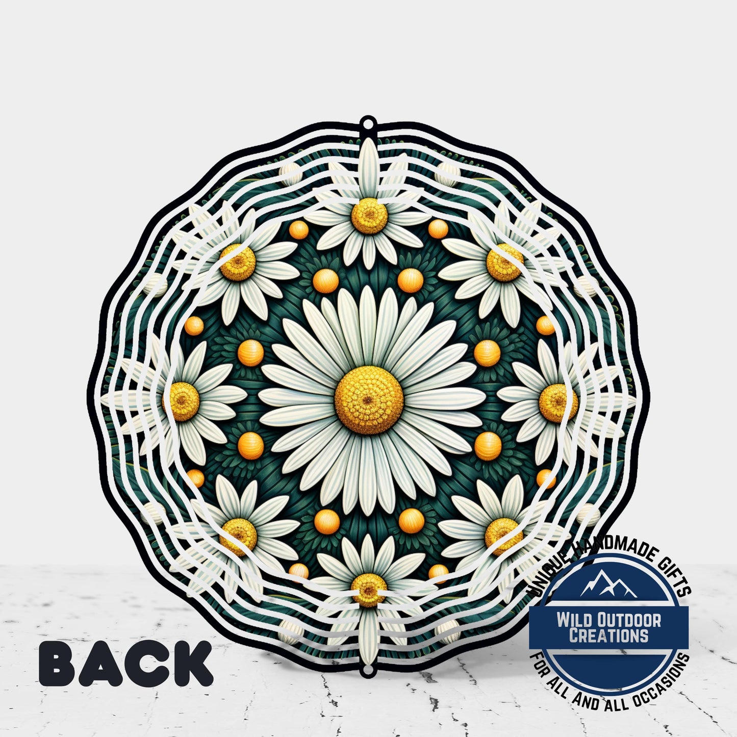 White Daisy Wind Spinner – 10 Inch Double Sided Aluminum Garden Decor