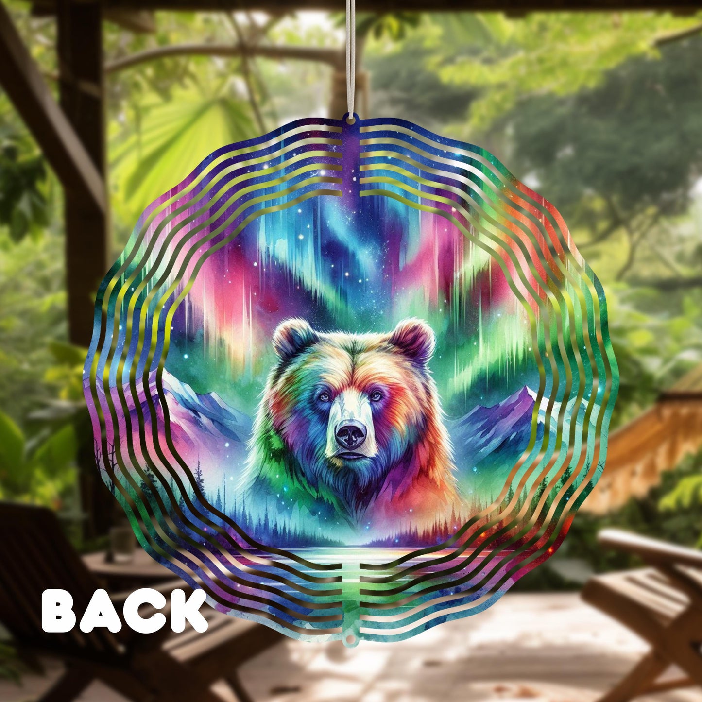 Bear Northern Lights Wind Spinner - 10x10 Double-Sided UV-Coated Outdoor Décor