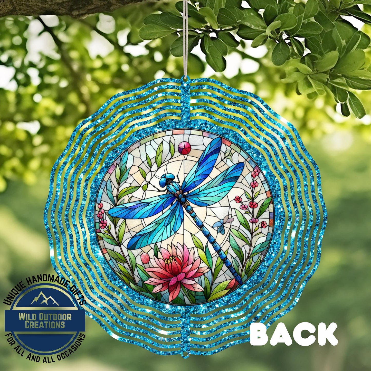 Dragonfly Wind Spinner - Vibrant Faux Glitter Stained Glass Garden Decor