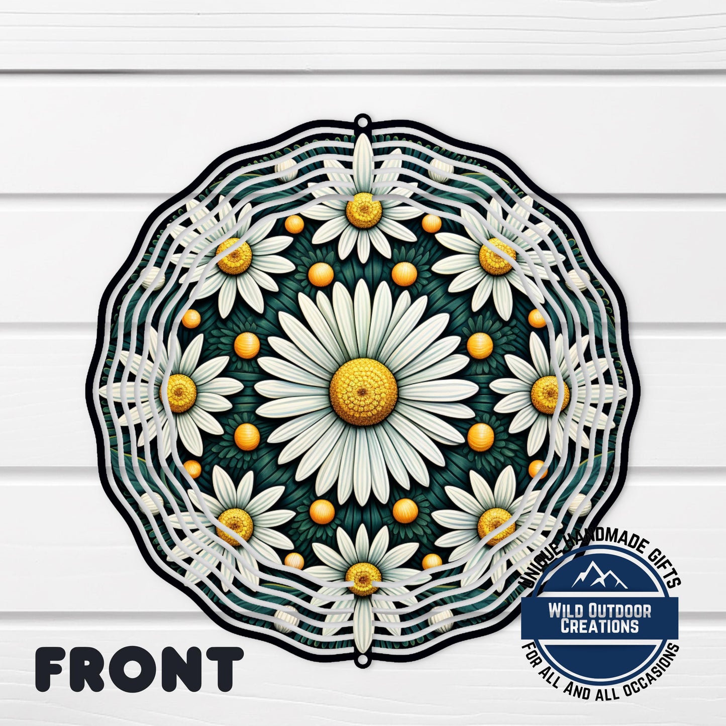 White Daisy Wind Spinner – 10 Inch Double Sided Aluminum Garden Decor