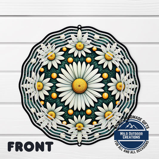 White Daisy Wind Spinner – 10 Inch Double Sided Aluminum Garden Decor