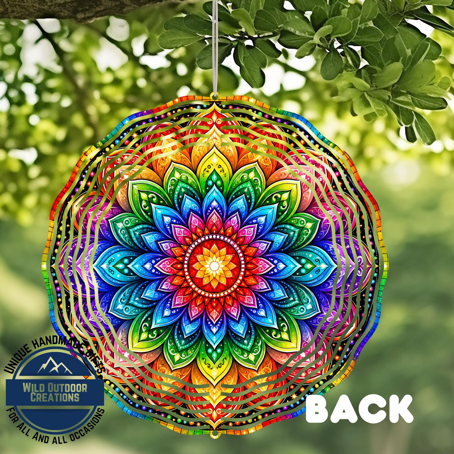 Colorful Mandala Wind Spinner Rainbow Garden Decor Double Sided Aluminum Spinner