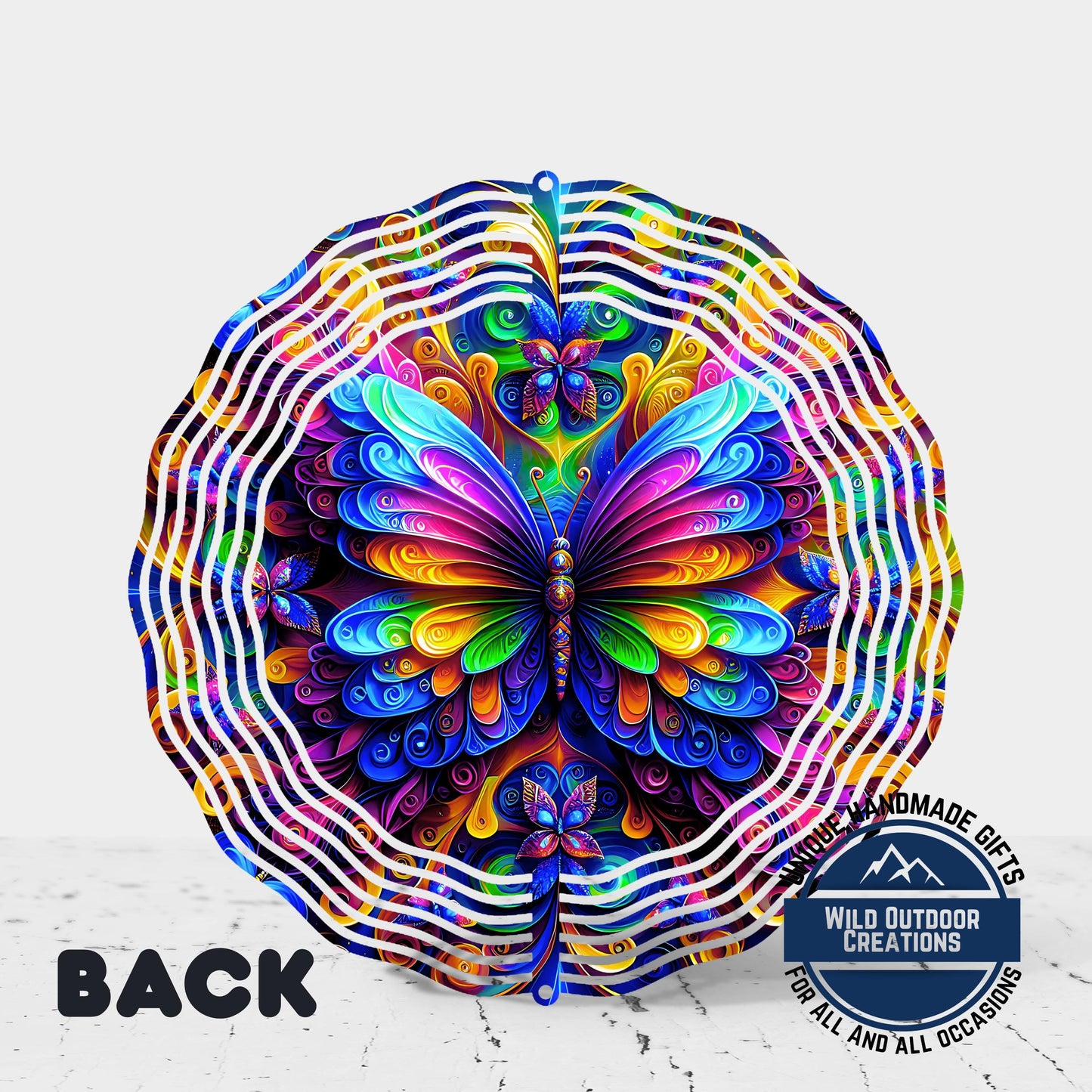 Neon Butterfly Wind Spinner - 10 Inch Rainbow Aluminum Garden Art with 360 Swivel Hook