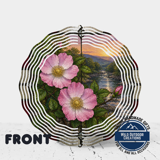 Cherokee Rose Wind Spinner Georgia State Flower Stained Glass Garden Aluminum Outdoor Decor