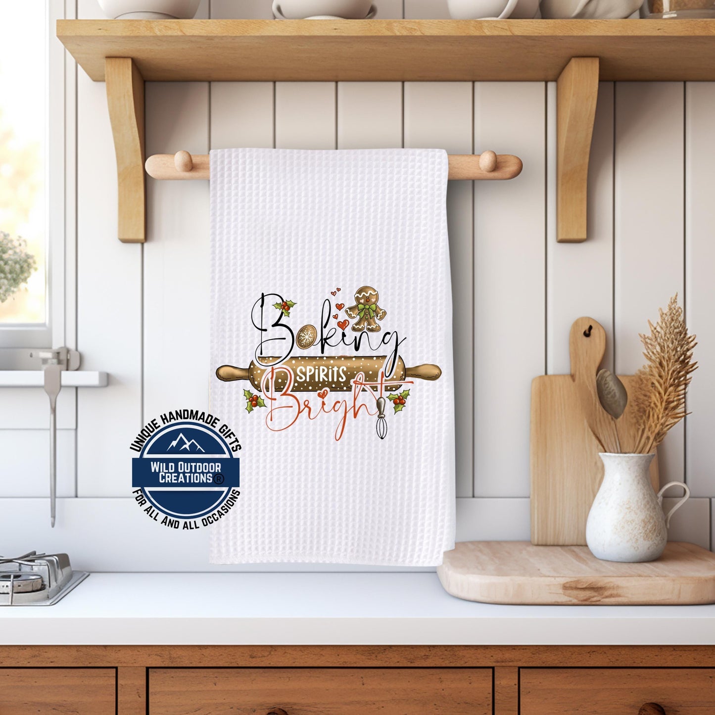 Baking Spirits Bright Christmas Kitchen Towel Gingerbread Waffle Weave Holiday Baker Decor Gift