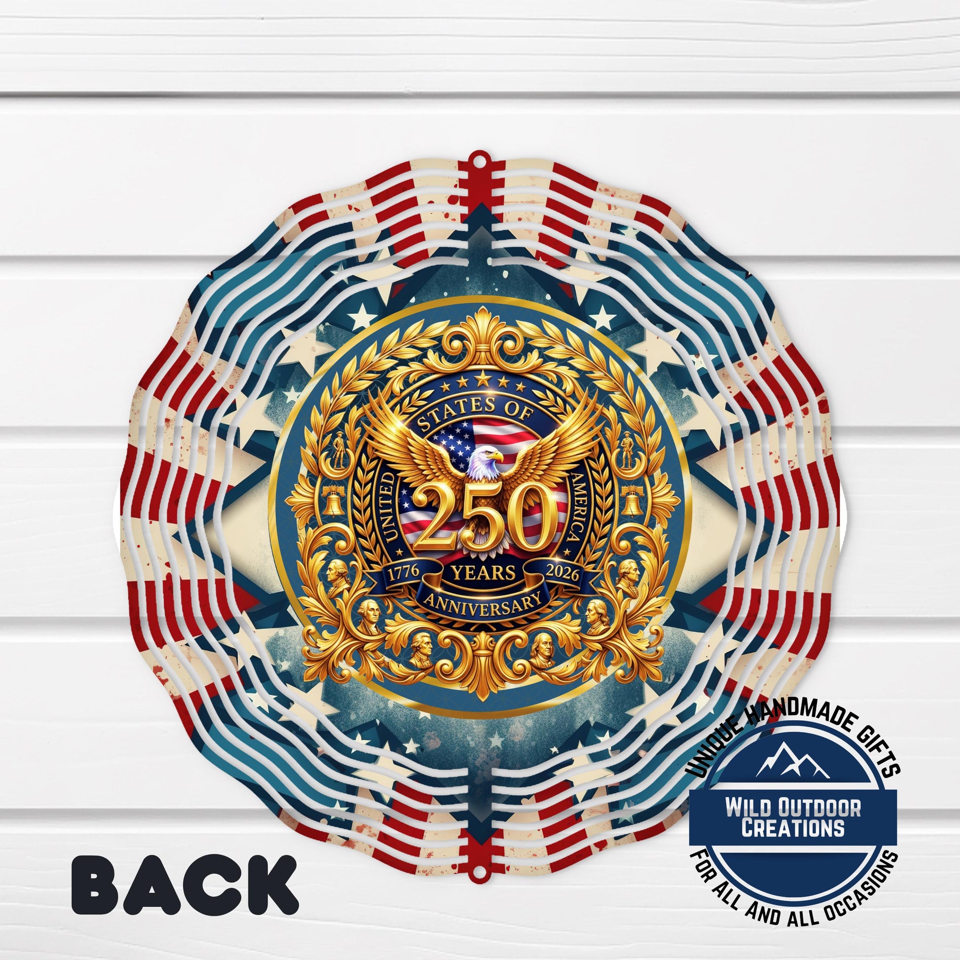 USA 250th Wind Spinner – Double Sided Gold Eagle Wall Art | Patriotic Garden Decor - scale and size reference